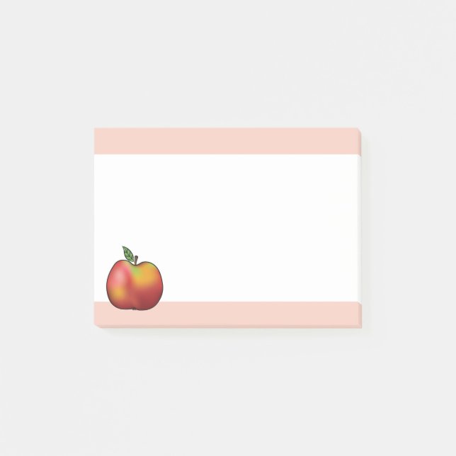 Apfel aus rotem Cartoon und Rosa Post-it Klebezettel (Vorderseite)