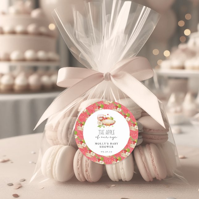 Apfel aus unserem Baby-Duschpapier Runder Aufkleber (Apple of Our Eye Baby Shower Classic Round Sticker)