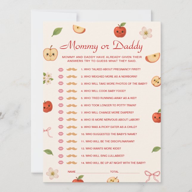 Apfel-Baby-Dusche Ratet Wer Game Card Einladung (Vorderseite)