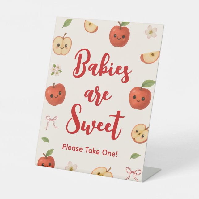 Apfel-Babydusche von meinem Auge sind süße Gunst Sockelschild (Vorderseite)