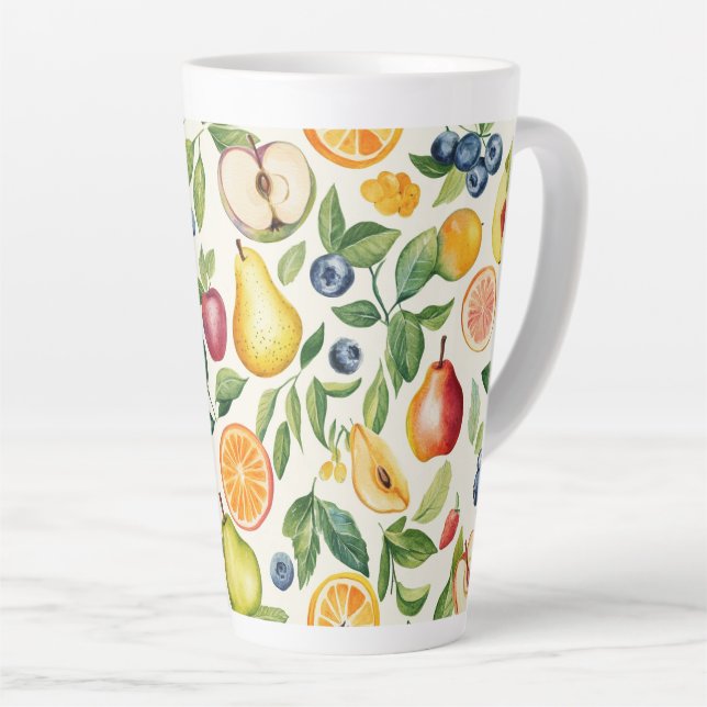 Äpfel Birnen Blaubeeren Orangen Früchte Milchtasse (Rechte Ecke)