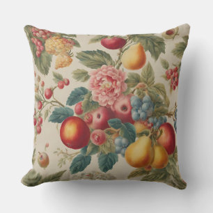 Äpfel, Birnen, Trauben, rosa Blume. Französisch ge Kissen