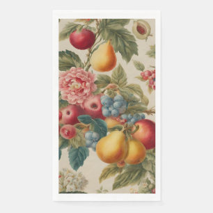Äpfel, Birnen, Trauben, rosa Blume. Französisch ge Serviette