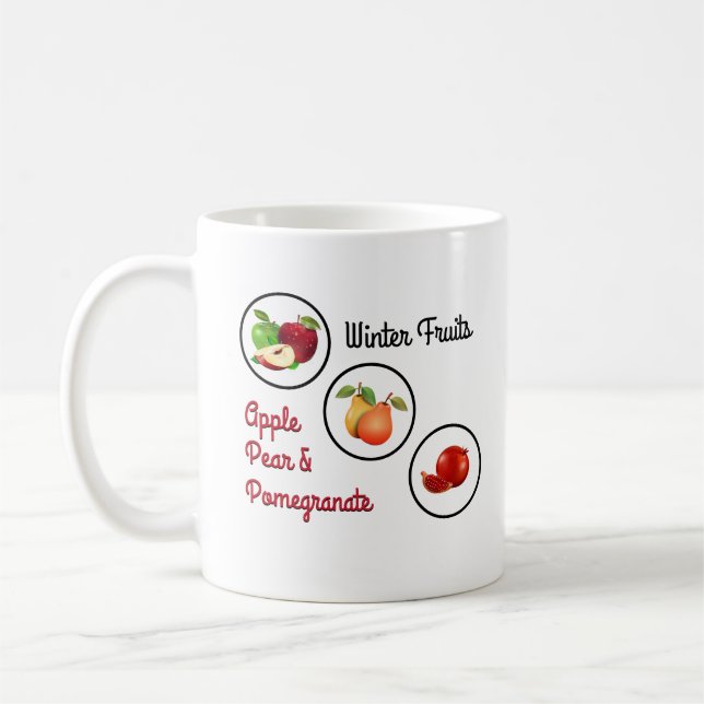 Apfel-, Birnen- und Granatäpfel Kaffeetasse (Links)