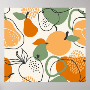 Äpfel, Birnen: Vintages nahtloses Muster. Poster