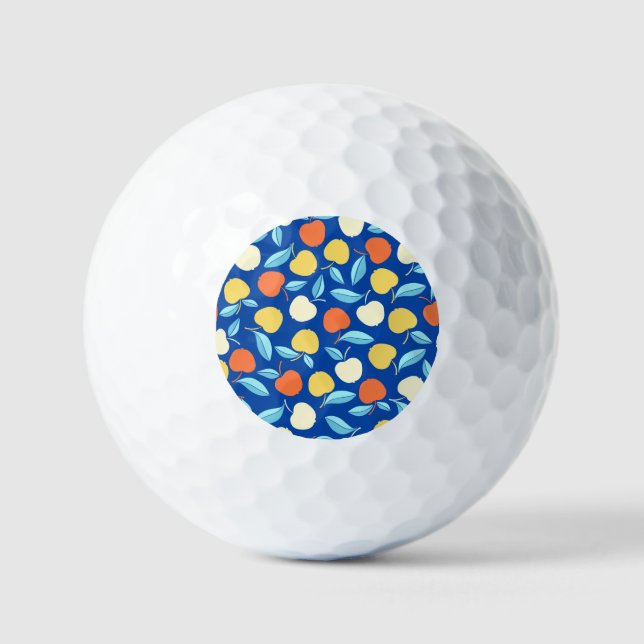 Äpfel Blätter, blauer Hintergrund, nahtloses Muste Golfball (Vorderseite)