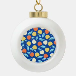Äpfel Blätter, blauer Hintergrund, nahtloses Muste Keramik Kugel-Ornament