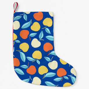 Äpfel Blätter, blauer Hintergrund, nahtloses Muste Kleiner Weihnachtsstrumpf