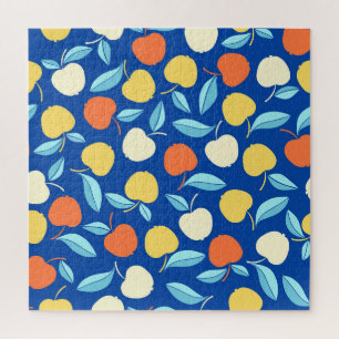 Äpfel Blätter, blauer Hintergrund, nahtloses Muste Puzzle