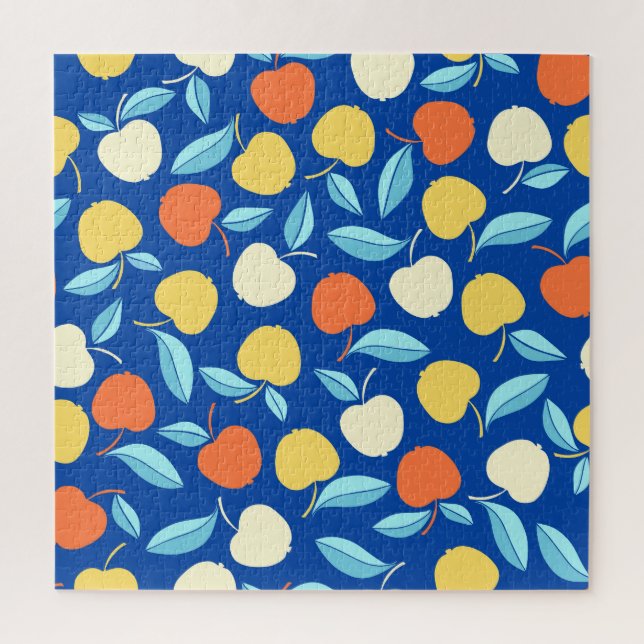 Äpfel Blätter, blauer Hintergrund, nahtloses Muste Puzzle (Vertikal)