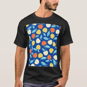 Äpfel Blätter, blauer Hintergrund, nahtloses Muste T-Shirt
