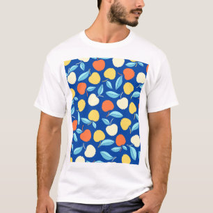 Äpfel Blätter, blauer Hintergrund, nahtloses Muste T-Shirt
