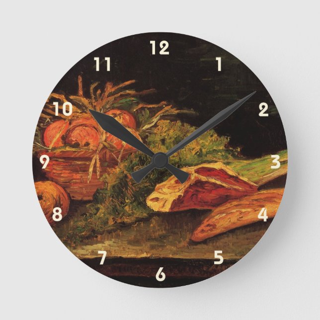 Äpfel, Fleisch und eine Rolle von Vincent van Gogh Runde Wanduhr (Vorderseite)
