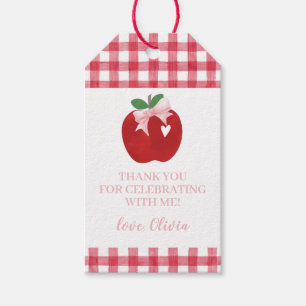 Apfel Geburtstag rosa Schleife und Karo Geschenkanhänger