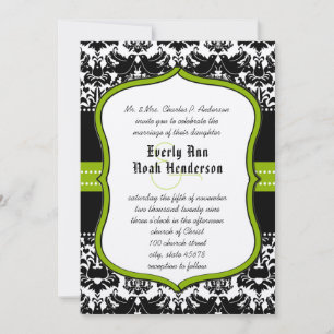 Apfel Grün Schwarze Liebesvögel Damast Hochzeit Einladung