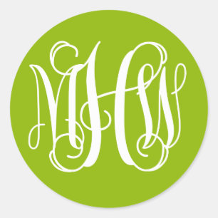 Apfel Grün Weiß Rebe Schrift Monogramm DIY Hinterg Runder Aufkleber