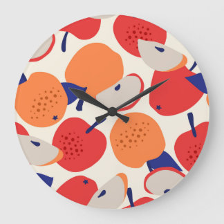 Äpfel Hand Gezeichnet: Trendy Vintag Nahtlos. Große Wanduhr