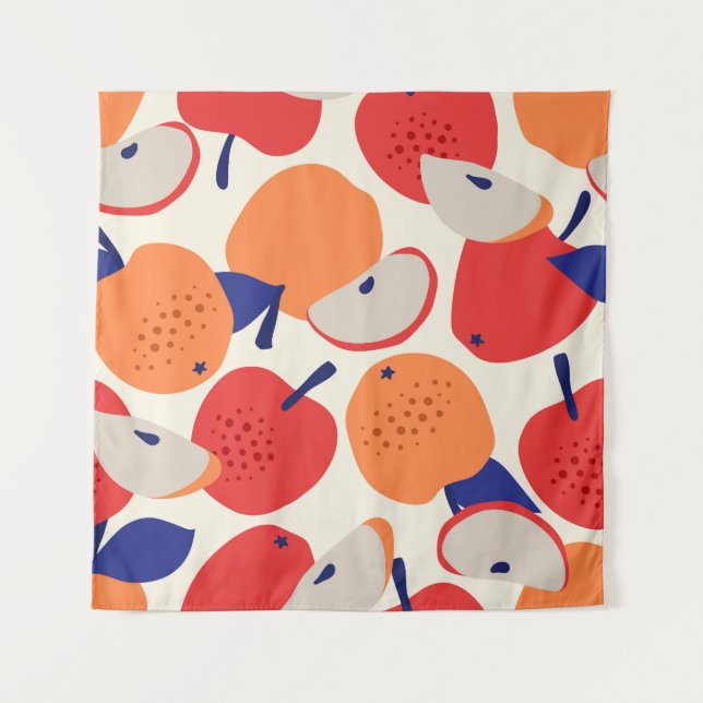 Äpfel Hand Gezeichnet: Trendy Vintag Nahtlos. Wandteppich (Vorderseite)