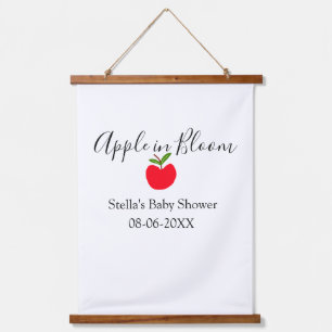 Apfel in Blüte Baby Shower roter Apfel Name Datum Wandteppich Mit Holzrahmen