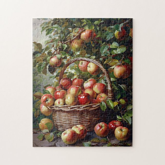 Äpfel in einem Korb Stillleben Malerei Puzzle (Vertikal)