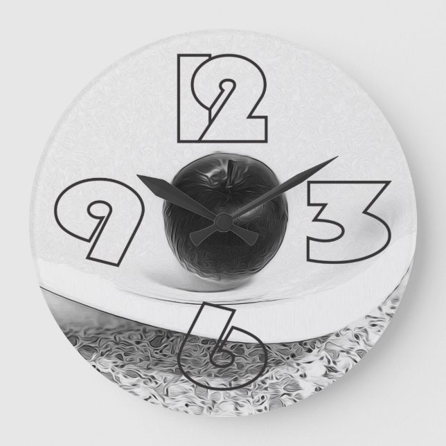 Apfel in Grautönen Große Wanduhr (Vorderseite)
