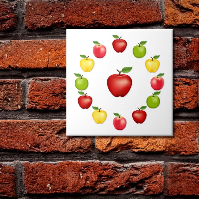 Äpfel Keramik Tile Fliese (Apples Ceramic Tile. Fresh, natural fruit, Red Delicious, Granny Smith, Golden Delicious, Pink Lady.)