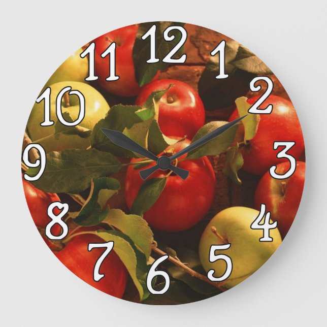 Äpfel Küche, Büro, Zuhause Wall Clock Große Wanduhr (Vorderseite)