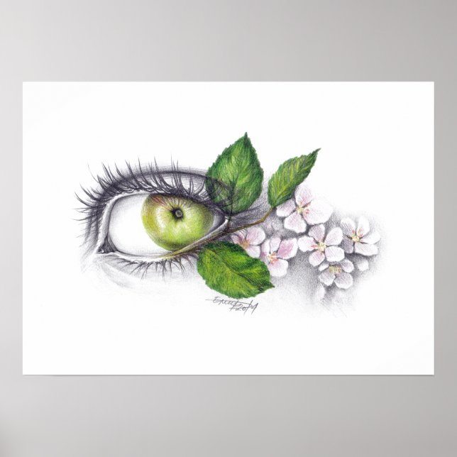 Apfel meiner Augen Surreal zeichnend Kunst Poster (Vorne)