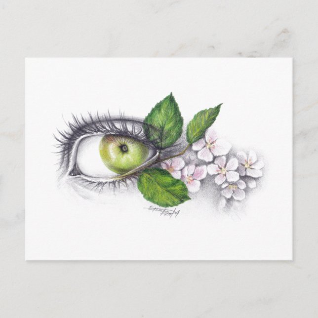Apfel meiner Augen Surreal zeichnend Kunst Postkarte (Vorderseite)