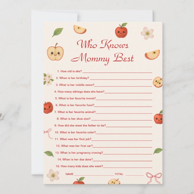 Apfel meiner Baby-Dusche, die Mama am besten kennt Einladung (Vorderseite)