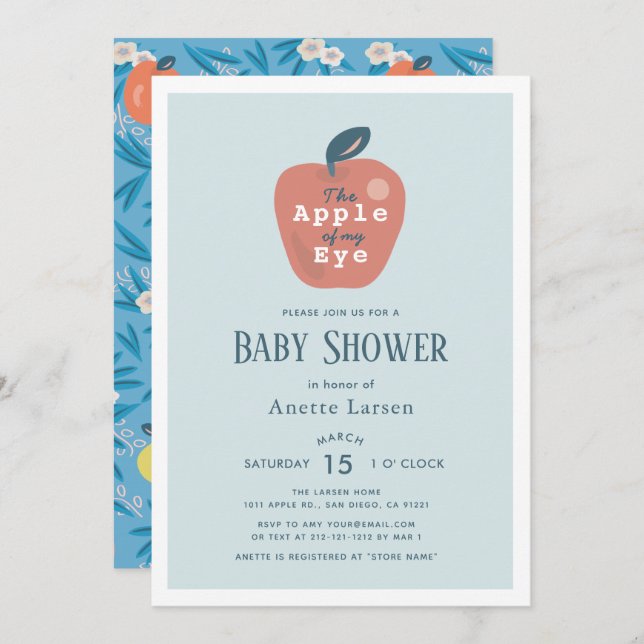 Apfel meiner Blauen Babydusche Einladung (Vorne/Hinten)