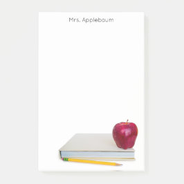 Apfel mit dem Buch und Stift Lehrer Name 4 x 6 Post-it Klebezettel