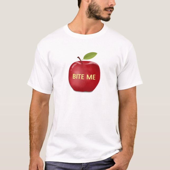 Apfel mit editierbarem Biss mich Text T-Shirt (Vorderseite)