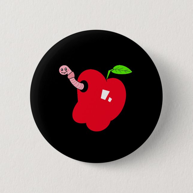 Apfel mit Wurm Knopf  Button (Vorderseite)