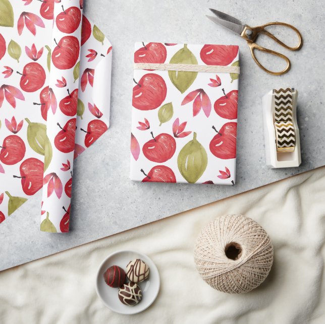 Apfel Muster Wasserfarbe Handgemalt Geschenkpapier (Basteln)