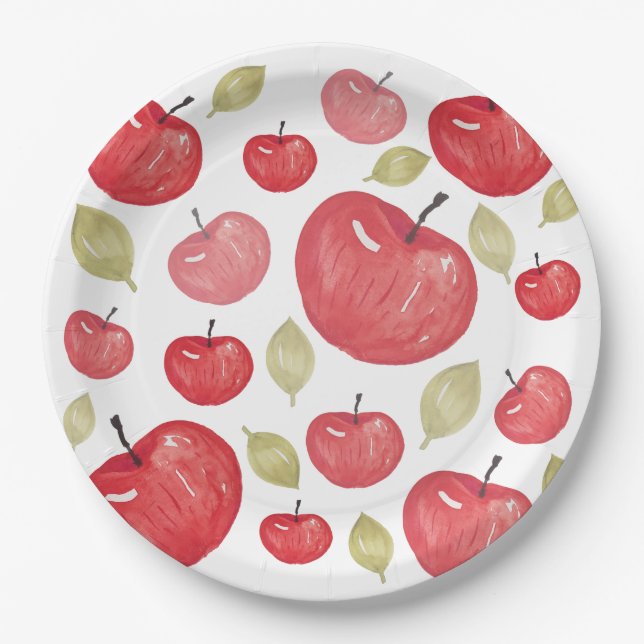 Apfel Muster Wasserfarbe Handgemalt Pappteller (Vorderseite)