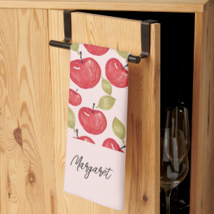 Apfel-Muster-Wasserfarbe Handgemaltes Monogramm Geschirrtuch