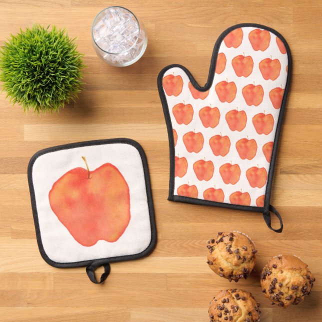 Apfel Ofenhandschuh & Topflappen-Set (Oben Unten)