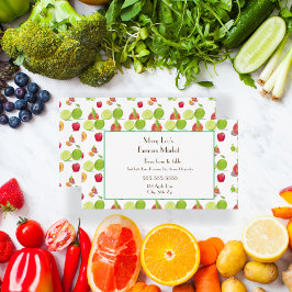 Äpfel, Pfirsiche, Limes Illustration Bauern Visitenkarte