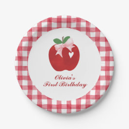 Apfel Rosa Schleife adrett Coquette 1. Geburtstag Pappteller