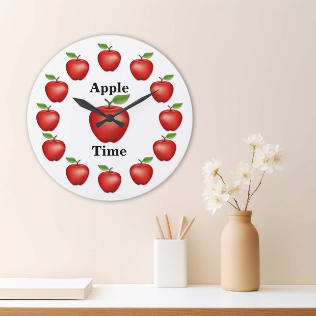 Apfel, rot köstlich große wanduhr (Red Delicious Apples Large Clock. It’s Apple Time! An original drawing from my garden. )