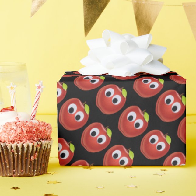 Apfel, rote Früchte mit google Augen - Personalisi Geschenkpapier (Geburtstagsparty)