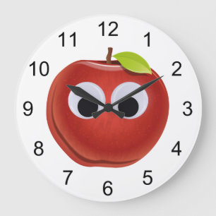Apfel, rote Früchte mit google Augen - Personalisi Große Wanduhr