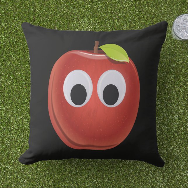 Apfel, rote Früchte mit google Augen - Personalisi Kissen (Gras)