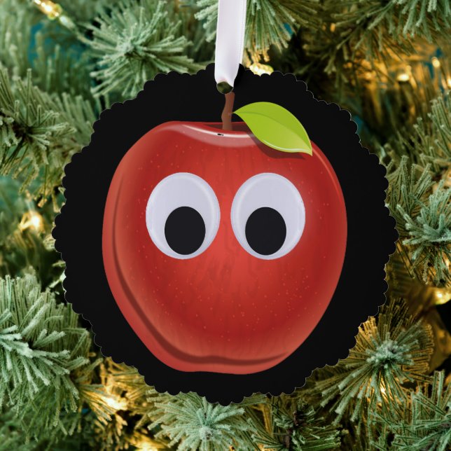 Apfel, rote Früchte mit google Augen - Personalisi Ornament Karte (Insitu (Baum))