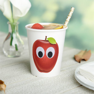 Apfel, rote Früchte mit google Augen - Personalisi Pappbecher
