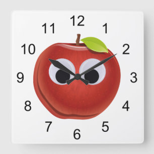 Apfel, rote Früchte mit google Augen - Personalisi Quadratische Wanduhr