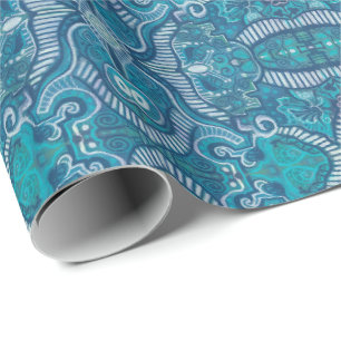 Apfel-Streifen-Bohemian-Arabesken-Muster Blau-Türk Geschenkpapier