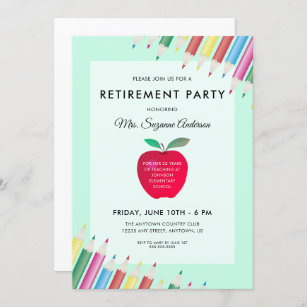 Apfel und Bleistifte   Lehrerruhestandsleben-Party Einladung
