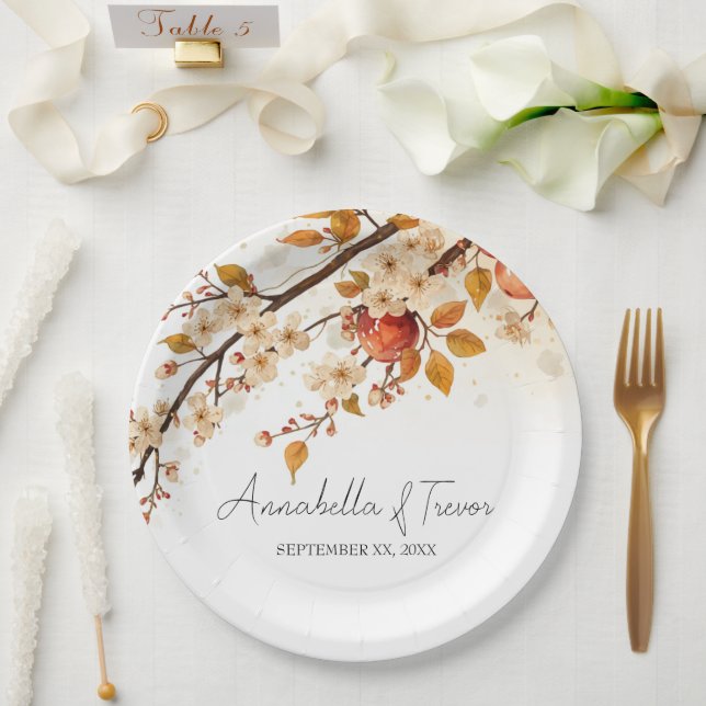 Äpfel und Blüten Herbsthochzeit Pappteller (Hochzeit)